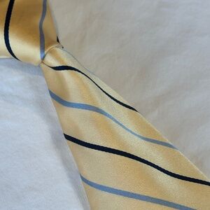 Brooks Brothers Yellow Striped Silk Necktie with Black & Powder Blue Highlights